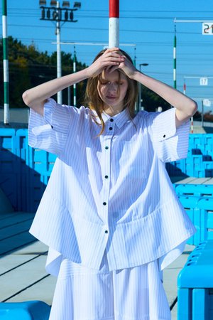 nagonstans(ナゴンスタンス)｜PIN STRIPE テントラインSH/シャツ/Salt