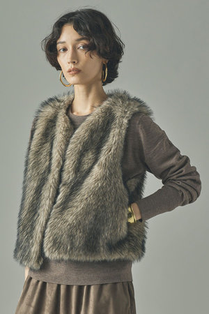 Curensology(カレンソロジー)｜ショートファーベスト/グレー の