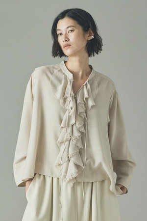Curensology(カレンソロジー)｜ウールMIXビエラフリルブラウス/オフ