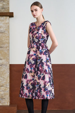 ANAYI(アナイ)｜オーロラジャガードVネックワンピース/パープルマルチ