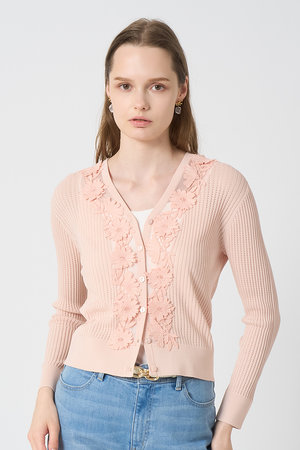 アナイ ピンクカーディガン 38サイズ ANAYI（アナイ） カーディガン メランジブークレ カーディガン