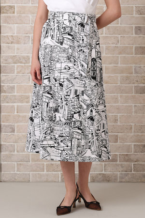 ANAYI(アナイ)｜シティスケーププリントAライン スカート/ホワイト の