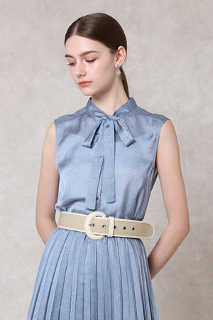 ANAYI(アナイ)｜デニムプリントボウタイブラウス/サックス の通販