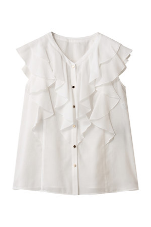 ANAYI(アナイ)｜ボイルフリルブイネックブラウス/ホワイト の通販