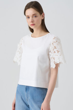 アナイ　tシャツ コンパクトポンチスカラップ袖 プルオーバー　ANAYI 白　M ANAYI(アナイ)｜コンパクトポンチスカラップ袖 プルオーバー/ホワイト