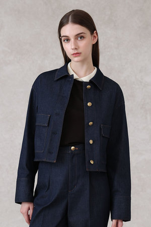 ANAYI(アナイ)｜デニムライクステンカラー ジャケット/ネイビー の通販