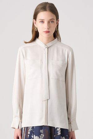 ANAYI(アナイ)｜ストレッチサテンタイ付き ブラウス/ベージュ の通販