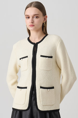 美品　ANAYI　アナイ　ロング カーディガン　ファー コート フォックス ANAYI(アナイ)｜ウールブークレポケットロング カーディガン/オフ