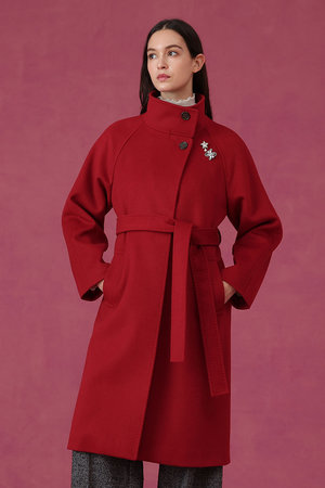 ANAYI 赤 ロングコート ANAYI(アナイ)｜【予約販売】カシミヤスタンドカラーコート