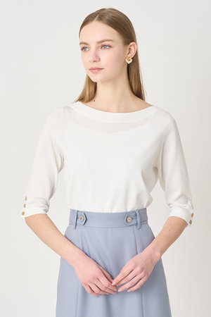 れいこ様美品ANAYI スパングルタックボートプルオーバーニットコサージュ白38 美品 24SS ANAYI スパングルタックボート プルオーバー ホワイト