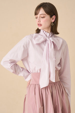 未使用 ANAYI 24SS フラップニット ブラウス 38 ピンク アナイ ANAYI(アナイ)｜ストライプフリルボウタイシャツ/ピンク の通販