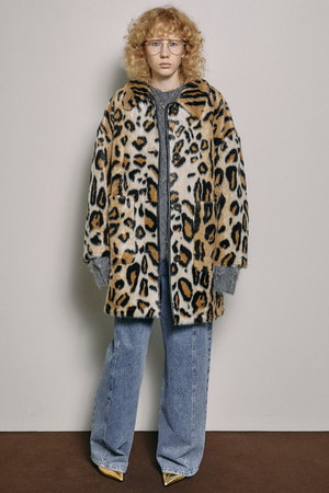 Leopard Soutien Colored Fur Coat/レオパードステンカラーフェイク 