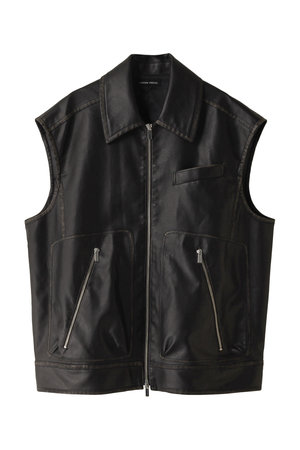 Washed Vegan Leather Vest/ウォッシュドヴィーガンレザーベスト