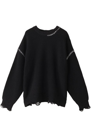 MAISON SPECIAL(メゾンスペシャル)｜【UNISEX】クルーネックダメージニット/BLK(ブラック)  の通販｜ELLESHOP・(エル・ショップ)