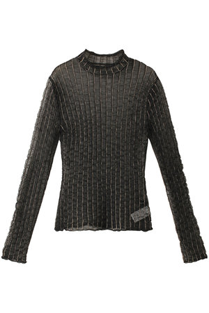 MAISON SPECIAL(メゾンスペシャル)｜Shirring Stripe Sheer Knitwear/シャーリングストライプシアーニット/BLK(ブラック)  の通販｜ELLESHOP・(エル・ショップ)