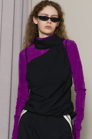 Maison Specialストラップ付き黒フレア ビスチェ 2way Slab Mesh Layered Bustier Tops/2WAYスラブメッシュ