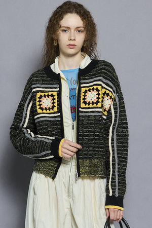 MAISON SPECIAL(メゾンスペシャル)｜Crochet Motif Zip Knit Cardigan