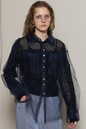 MAISON SPECIAL(メゾンスペシャル)｜Tulle Shirt Layered Polo Knit