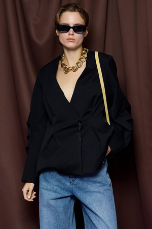maison special ジップコクーンスリーブトップス ブラック MAISON SPECIAL(メゾンスペシャル)｜Shaped Cocoon Sleeve Jacket