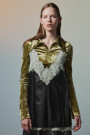 MAISON SPECIAL(メゾンスペシャル)｜Lace-Trim Faux Leather Tunic 