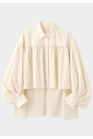 LE PHIL(ル フィル)｜クリスピータフタギャザーブラウス/ホワイト の