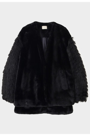 LE PHIL(ル フィル)｜フェイクファーコンビジャケット/ブラック の通販