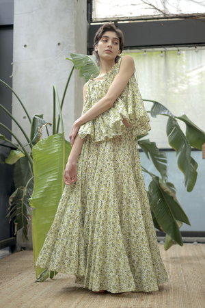 マーレット　ロンハーマン　Merlette アイレットレース刺繍パンツ Merlette(マーレット)｜CHANDNI PRINT フラワープリント ティアード