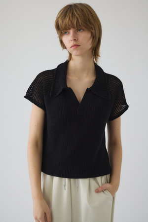 RIM.ARK(リムアーク)｜Linen mix open collar tops/トップス/ブラック