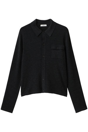 【ATON】RAMIE WOOL ポロニットカーディガン ATON(エイトン)｜WOOL MINI RING ポロ カーディガン/チャコールグレー