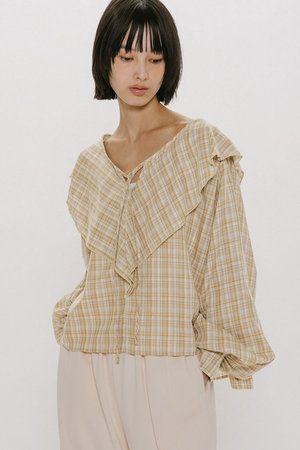MIDIUMISOLID(ミディウミソリッド)｜check big frill collar blouse