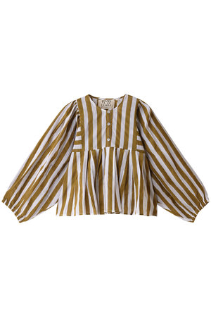 EVA TOP THICK STRIPES ノーカラーブラウス