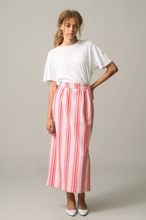 SZ Blockprints(エスゼット ブロックプリント)｜【日本別注】CANVAS SKIRT SEASIDE STRIPE  キャンバススカート/ピンク の通販｜ELLESHOP・(エル・ショップ)