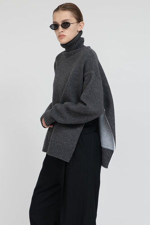 IIROT グレーニット ウール ドレープ オープン ショルダー IIROT