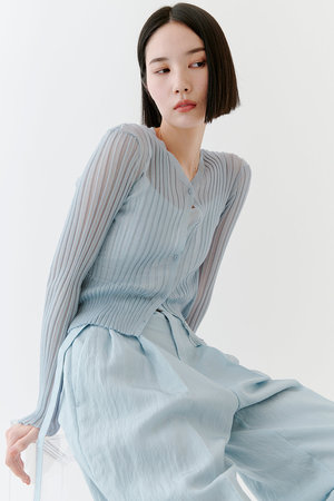 STUNNING LURE rシアーリブVネックカーディガン