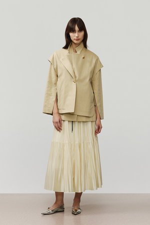 デパリエ(DEPAREILLE )オーガンジープリーツスカート38 ブラック ORGANDY TIERED PLEATS SKIRT / オーガンジーティアードプリーツ