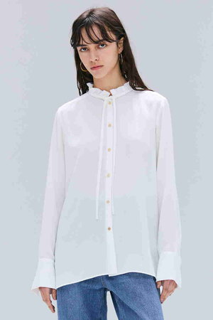 BEIGE，(ベイジ，)｜STOW / フリルタイブラウス/Ecru の通販｜ELLESHOP