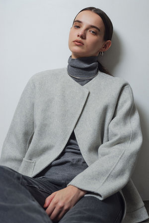美品 サポートサーフェス×シジェームギンザ ノーカラーショート丈ウールコート 1 BEIGE，(ベイジ，)｜PAYSON（ペイソン）/ウールリバーノーカラー