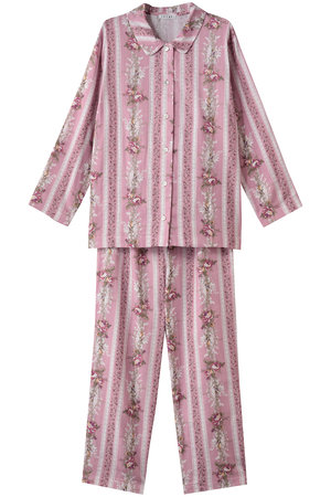 IKUKO(イクコ)｜ダブルガーゼ花柄襟付きパジャマ/ピンク の通販