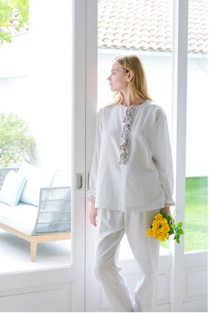 IKUKO(イクコ)｜ダブルガーゼ フロントフリル＆リボンパジャマ/ライト