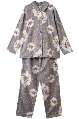 IKUKO(イクコ)｜綾ネル花柄プリント襟付きパジャマ/グレー の通販