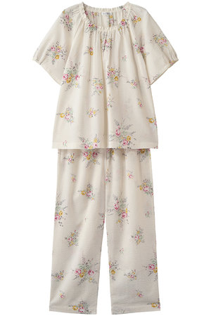 IKUKO(イクコ)｜ローンリップル花柄フレアスリーブパジャマ/アイボリー