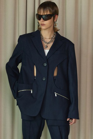 【JACQUEMUS】NAVY 変形 カットアウト オフショルダー ジャケット