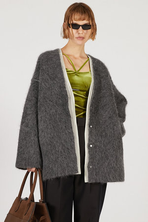 美品 45rpm BADOU-R アルパカ フード 縮絨ニット コーディガン 45R（フォーティファイブアール）の「ウールアルパカ縮絨フードコート