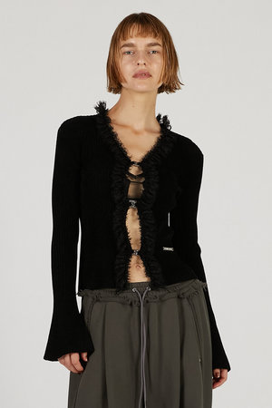 チュールコンビニットカーディガン プランクプロジェクト　完売品 PRANK PROJECT カーディガン チュールレイヤードニットカーデ / Tulle