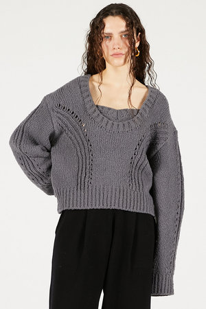 PRANK PROJECT(プランク プロジェクト)｜ハートネックニットトップ/GRY