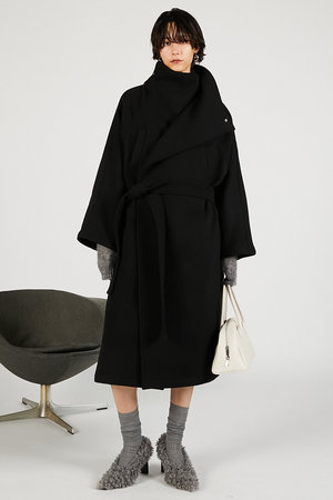 ⭕️ブラックミンクフード付きロングジレ セール】【喪服・礼服】ロングジレ ボウタイフレアワンピース セット