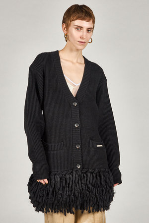 フリンジ付きブラックカーディガン PRANK PROJECT(プランク プロジェクト)｜ハンドフリンジニット