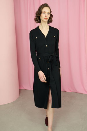 CORCOVADO(コルコバード)｜SNOWYワイドリブ編みドレス/ブラック の通販