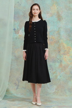 CORCOVADO(コルコバード)｜フラワートリムカーディガン/ブラック の