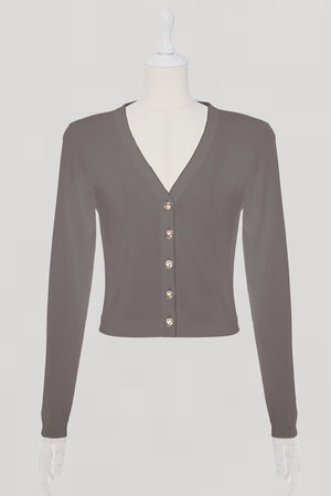 美品✨デイジーリンフォクシー 定価4万 エレガントバックフレアカットソー グレー DAISY LIN(デイジーリン)｜Cardigan “Essential V”/ダークグレー の